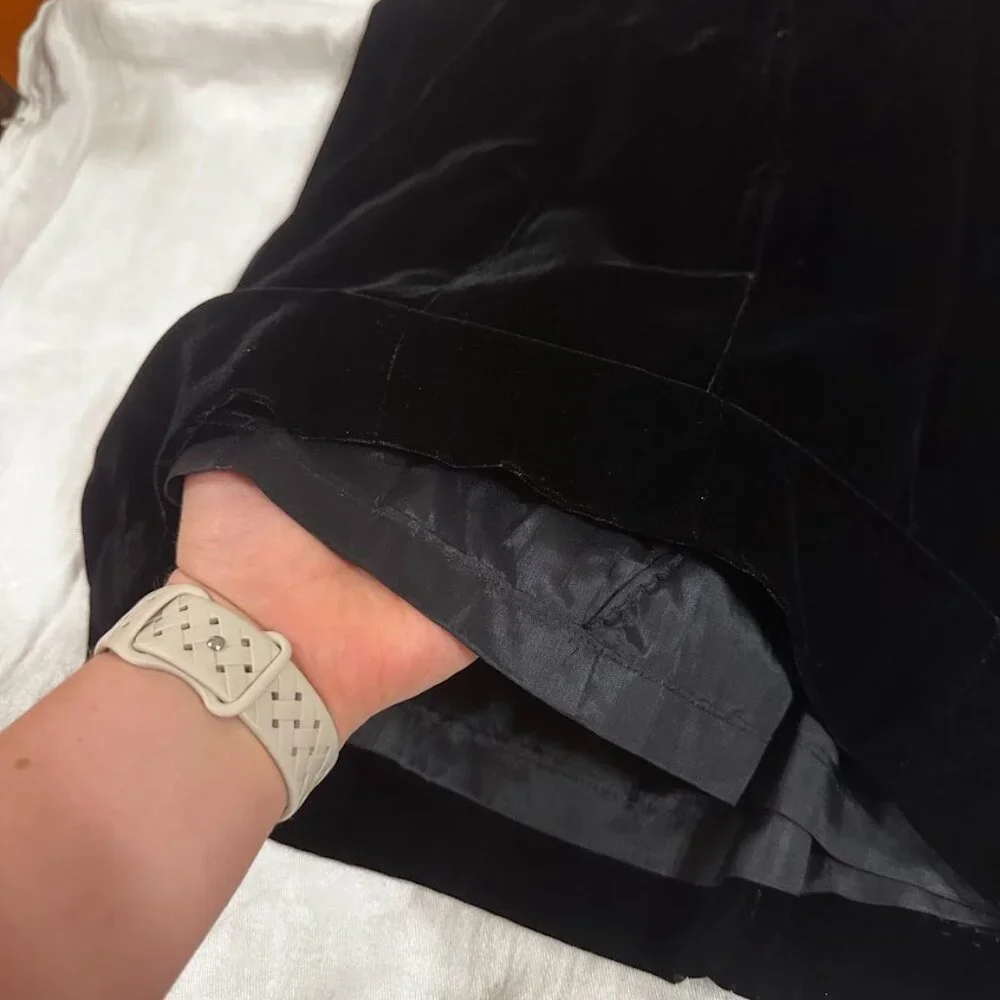 Vintage Black Velvet Slip Dress Made in USA Size M Cocktail Spaghetti Strap LBD - Picture 9 of 14